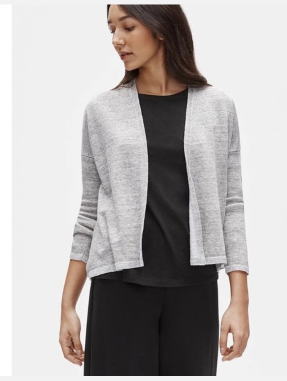 Eileen Fisher 100% Organic Linen  Melange Open Cardigan XL Coastal Quiet Luxury